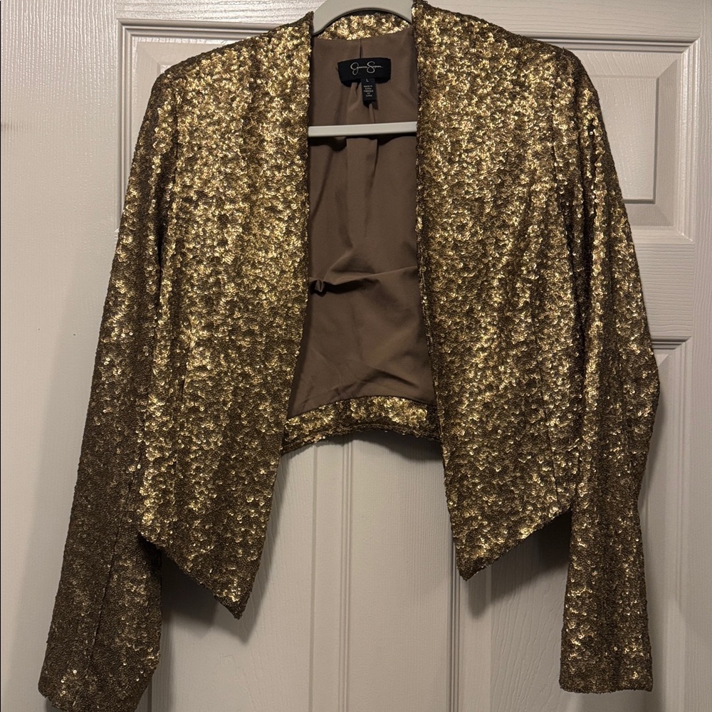 Gold Jessica Simpson Sequined Cropped Blazer